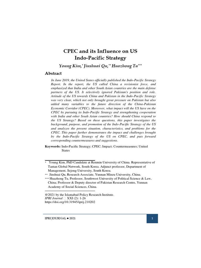 CPEC's Challenges from US Indo-Pacific Strategy | PDF | Pakistan ...