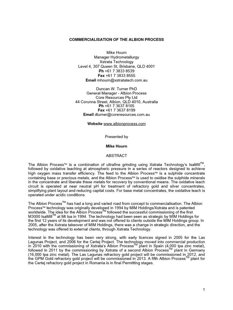 Albion Process Update Alta 2012 | PDF | Chemical Substances | Materials