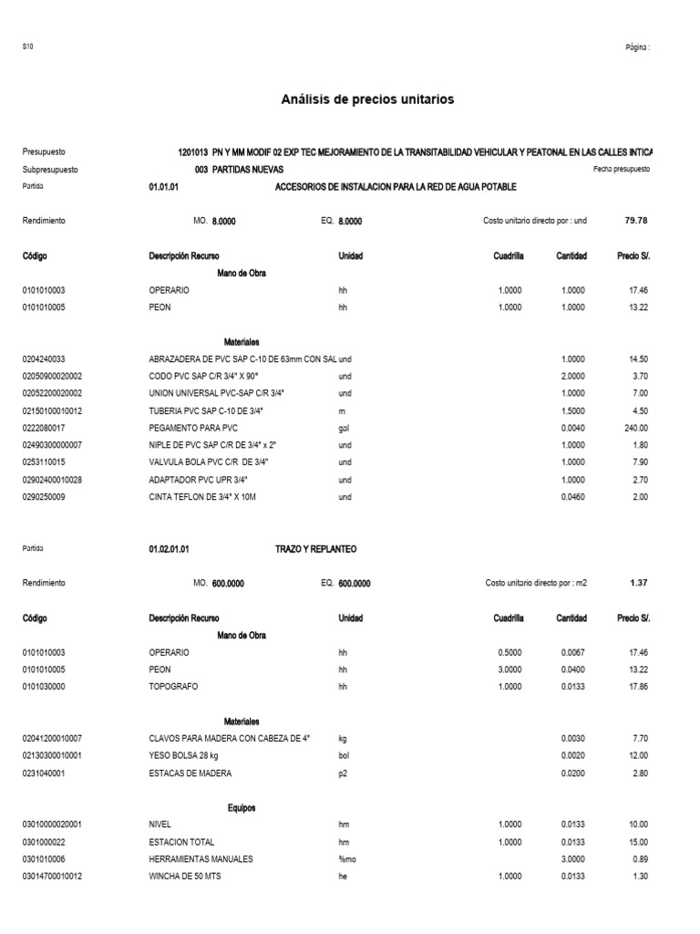Análisis de Precios Unitarios en Construcción | PDF | Hormigón ...