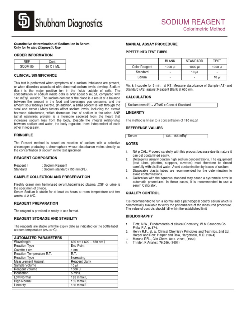 Sodium - Single - Liquid - RGT INSERT | PDF | Sodium