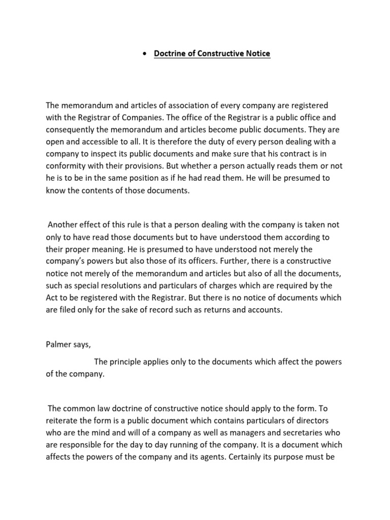 Doctrine of Constructive Notice Explained | PDF | Justice | Crime ...