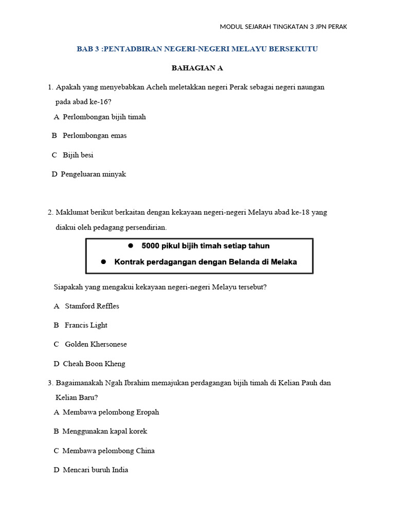 Soalan Objektif Bab 3 Sej T3 Pdf