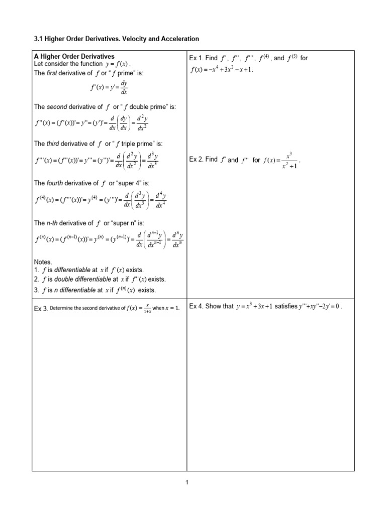 DX y D DX Dy DX D y y X F X F: 3.1 Higher Order Derivatives. Velocity ...