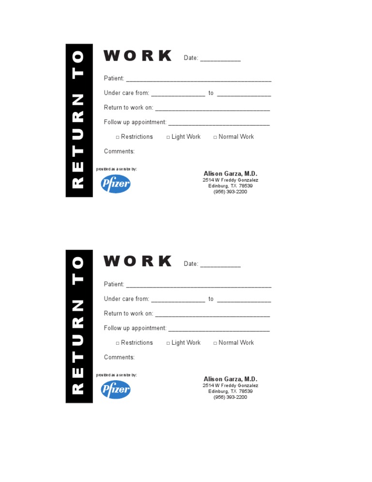 Return to Work Medical Form | PDF