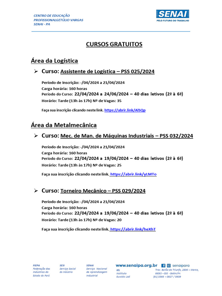 Programação de Cursos Abril 2024 | PDF | Brasil