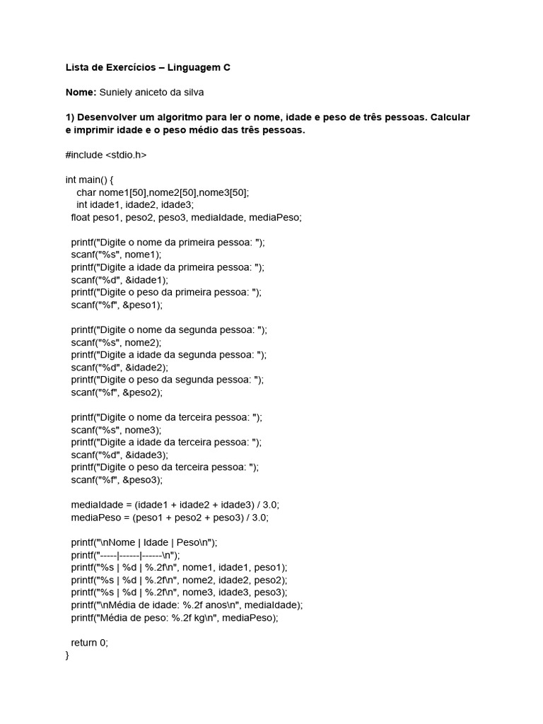 Exercícios de Algoritmos em C | PDF | Potência (Física)