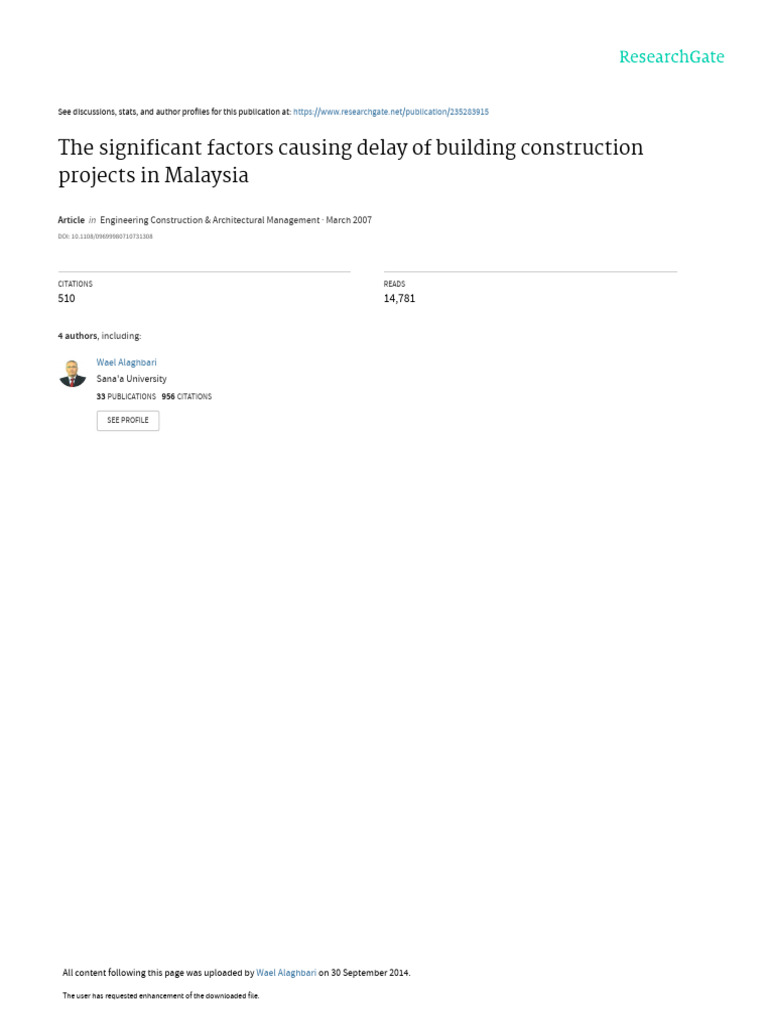 The Significant Factors Causing Delay Of Building Construction Projects