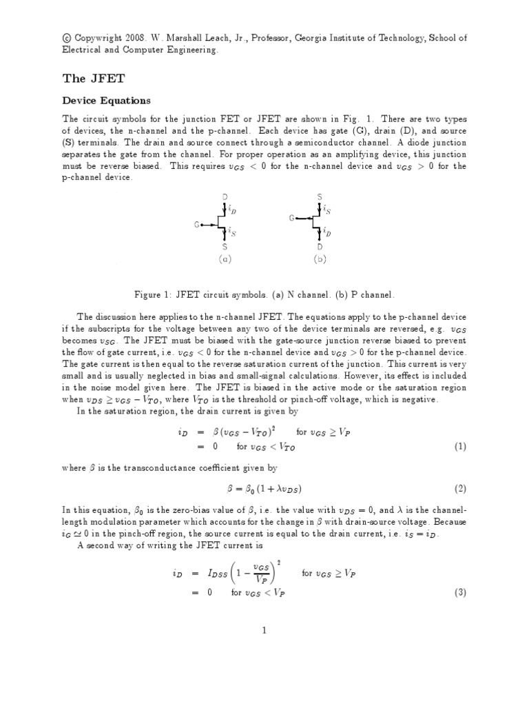 The Jfet Device Equations PDF Field Effect Transistor Computer