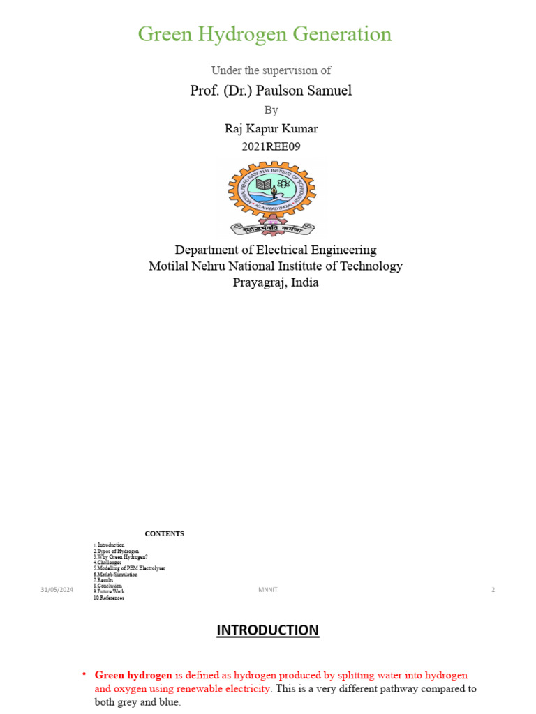 Green Hydrogen Generation via PEM Electrolyser | PDF | Electrical ...