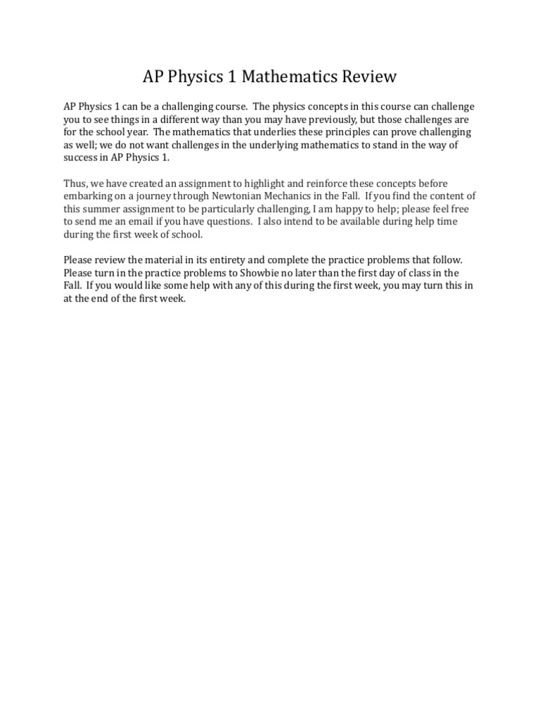 AP Physics 1 Summer Assignment 2 | PDF | Trigonometry | Triangle