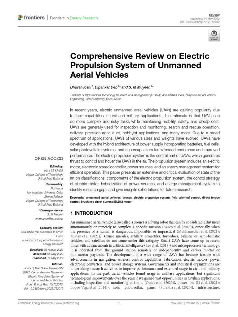 Electric Propulsion in UAVs: A Review | PDF | Unmanned Aerial Vehicle ...