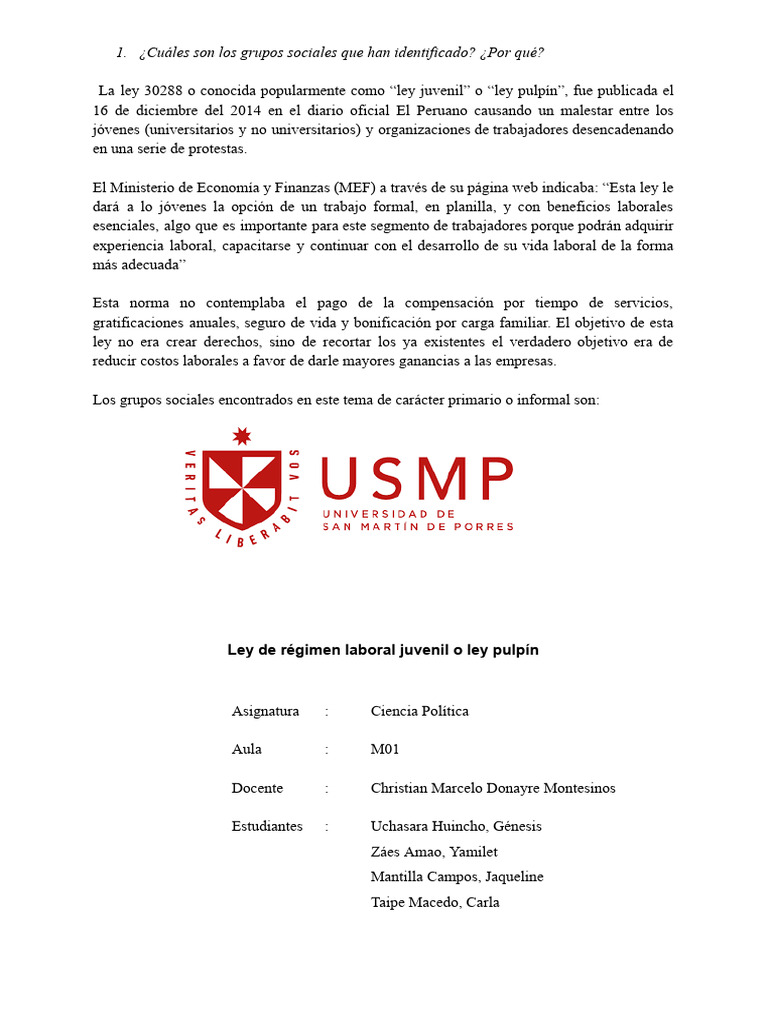 Ley Pulpin Investigacion | PDF | Perú | Empleo