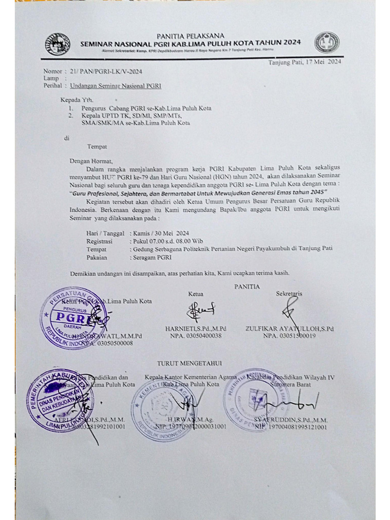 Undangan Peserta Seminar Nasional | PDF
