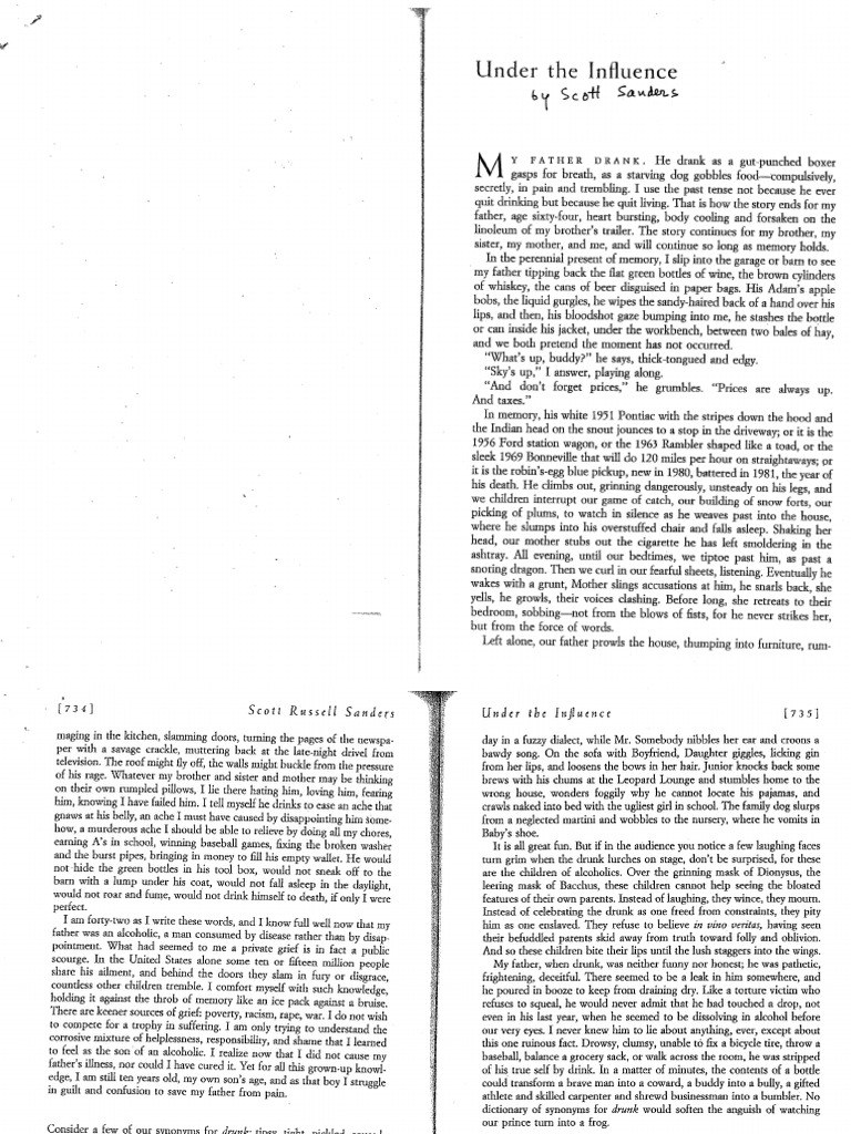 Scott Sanders Under The Influence Download Free PDF The Metamorphosis