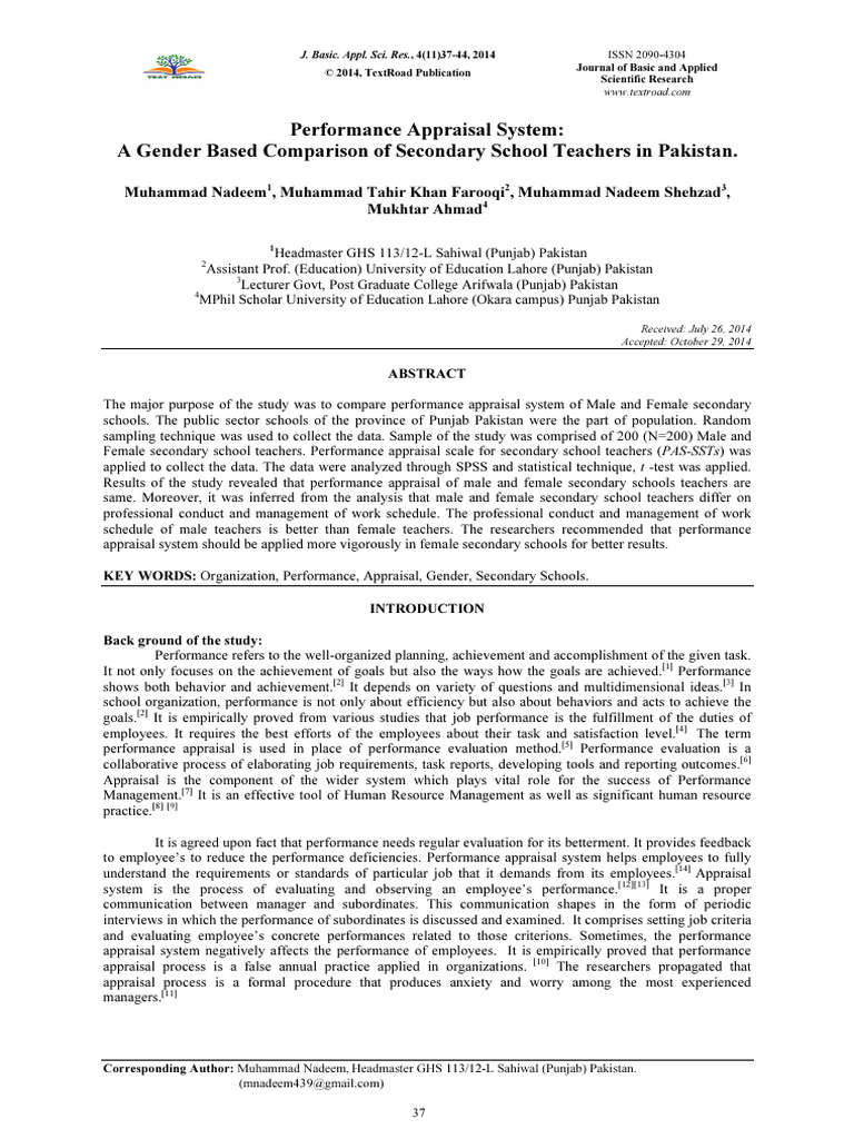 Performance Appraisal System A Gender Based Comparison | PDF ...