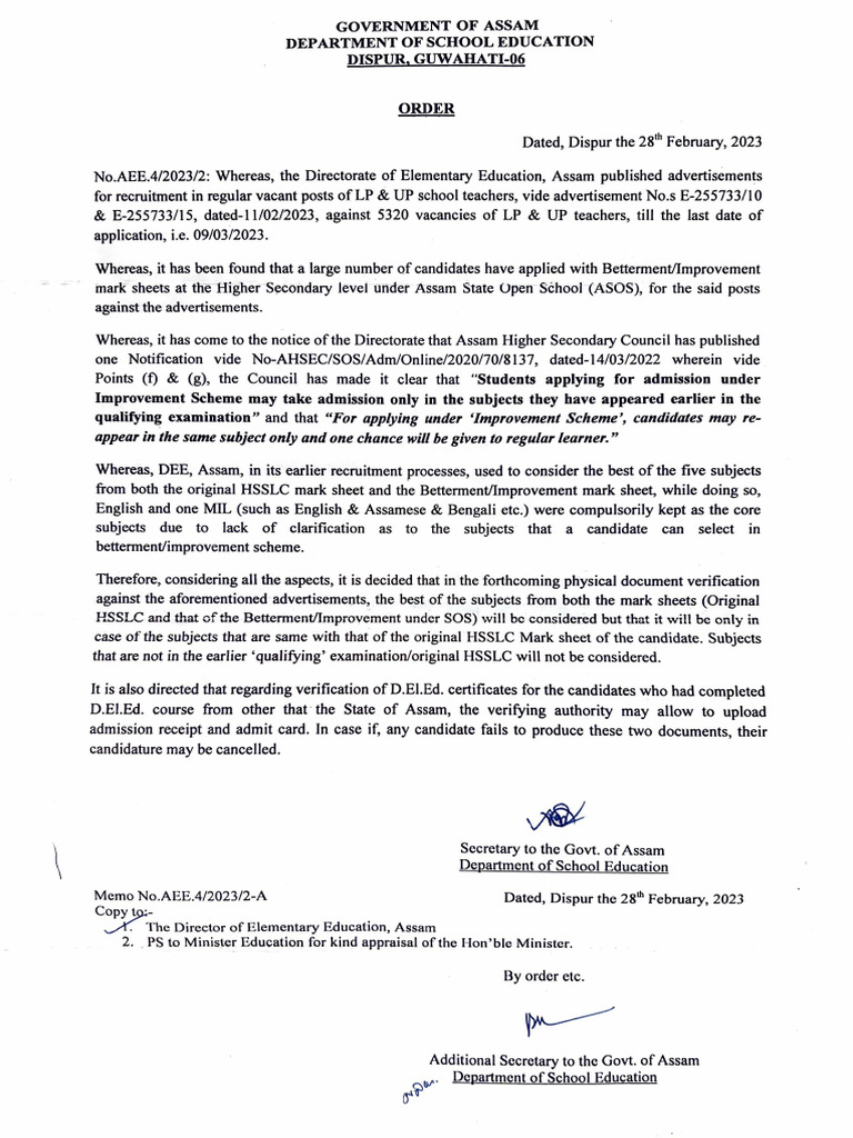 Assam SOS Document Verification Guidelines | PDF