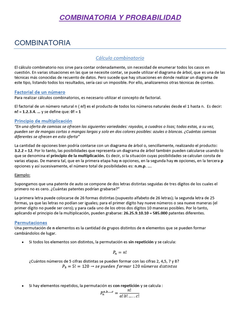 COMBINATORIA | Descargar gratis PDF | Combinatoria | Matemáticas discretas