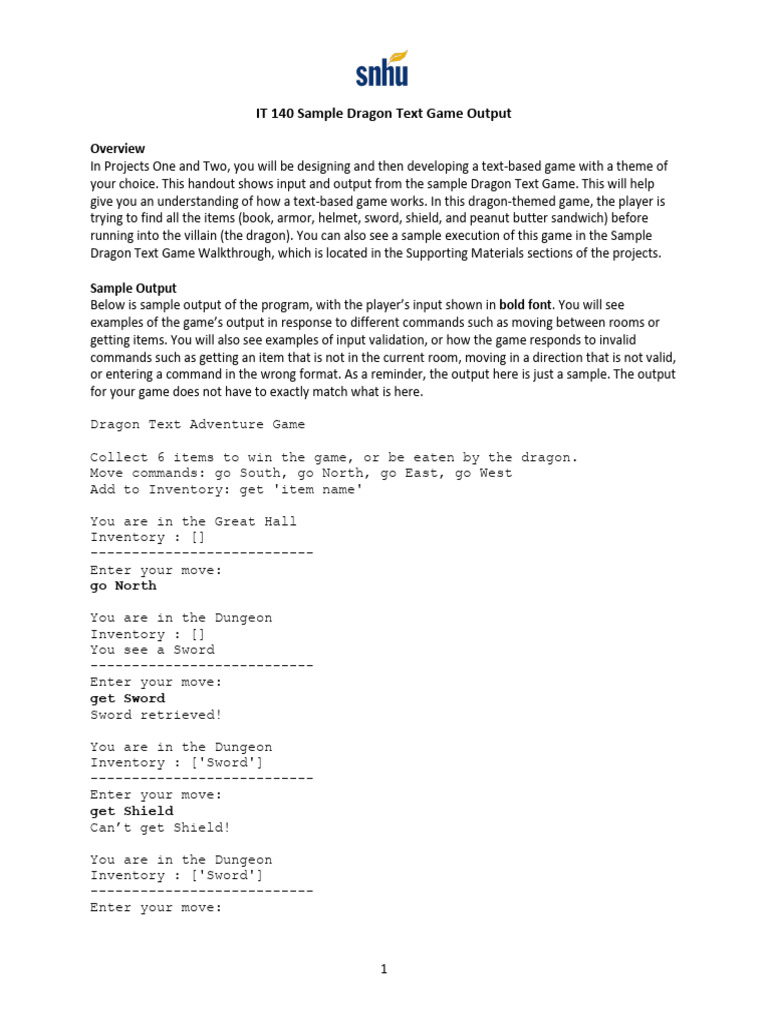 Dragon Text Adventure Game Guide | PDF