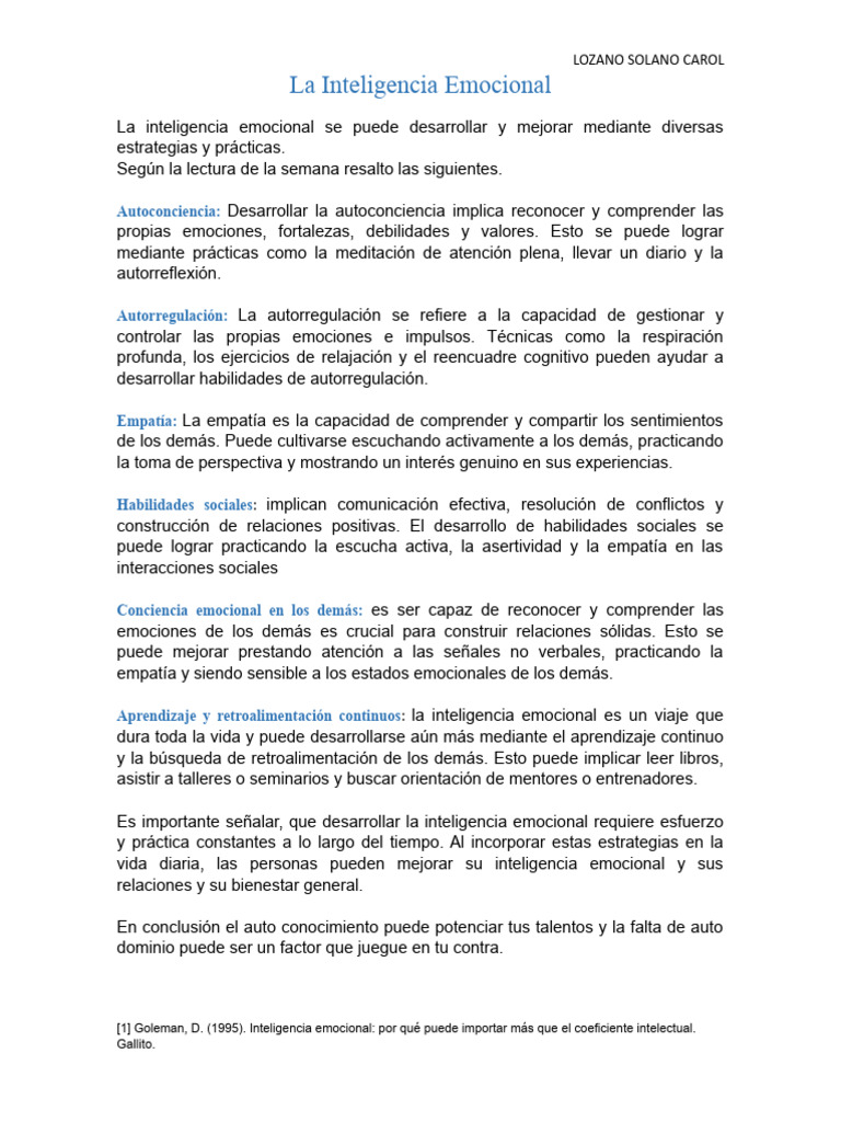 La Inteligencia Emocional | PDF | Relaciones personales, crianza y ...