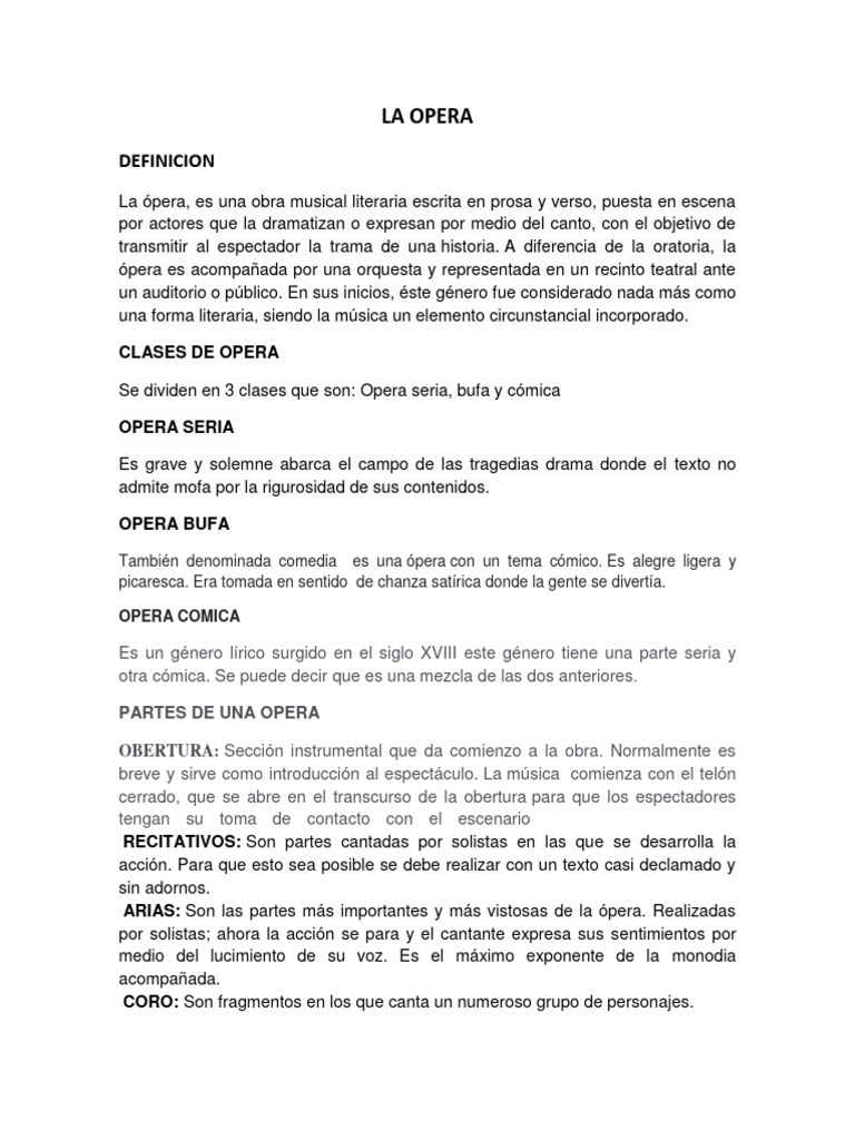 Definición y partes de la ópera | PDF | Ópera | Teatro