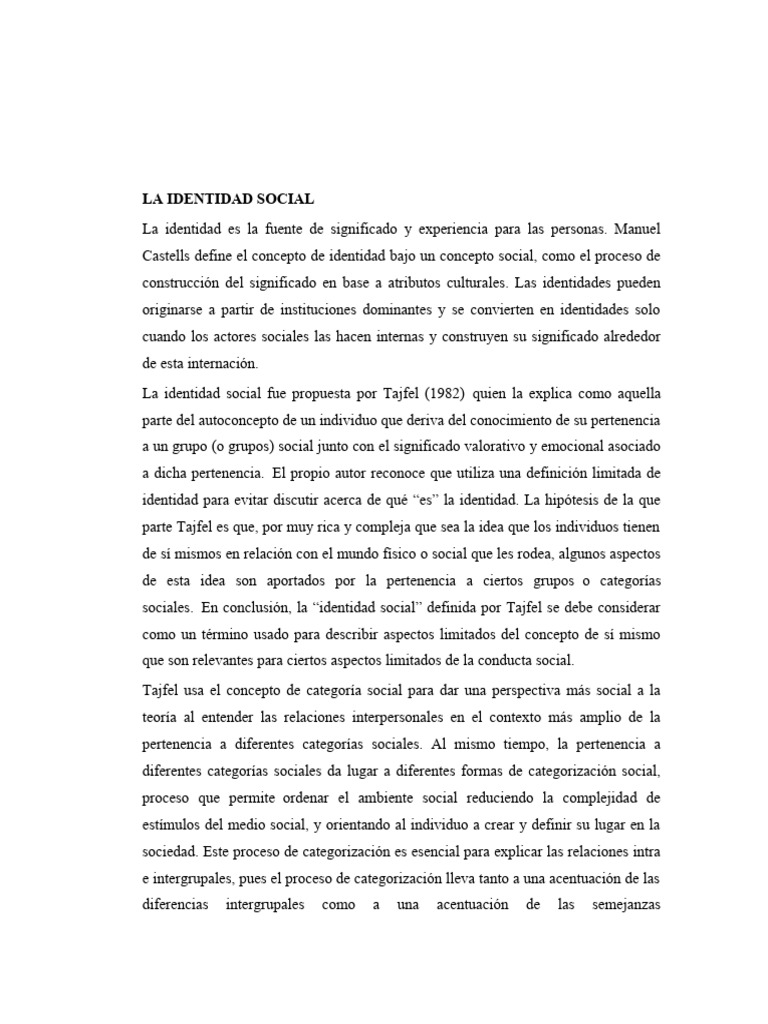 Definición de Identidad Social | PDF | Altruismo | Comportamiento