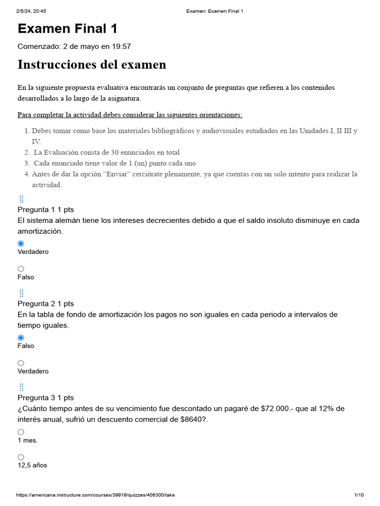 Examen Final de Matemáticas Financieras | PDF | Interés | Economias