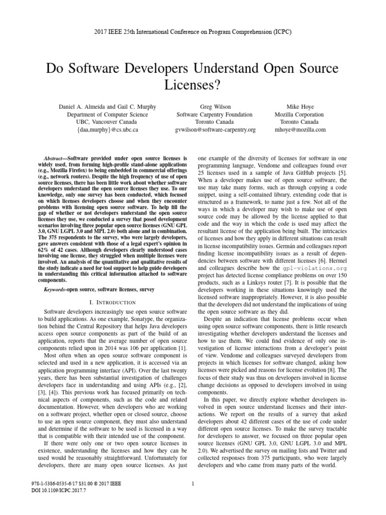 Developer Understanding of Open Source Licenses | PDF | Free Content ...