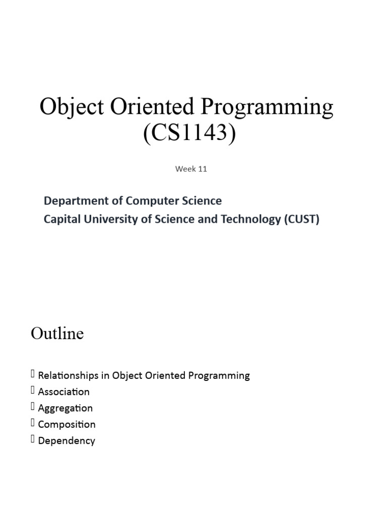 Lecture 11-Week11 - Relationships in OOP | PDF | Class (Computer ...