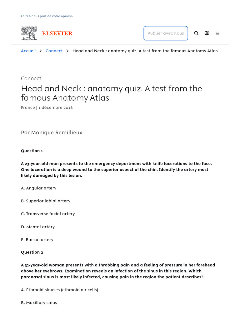 Head and Neck Anatomy Quiz. A Test From The Famous Anatomy Atlas
