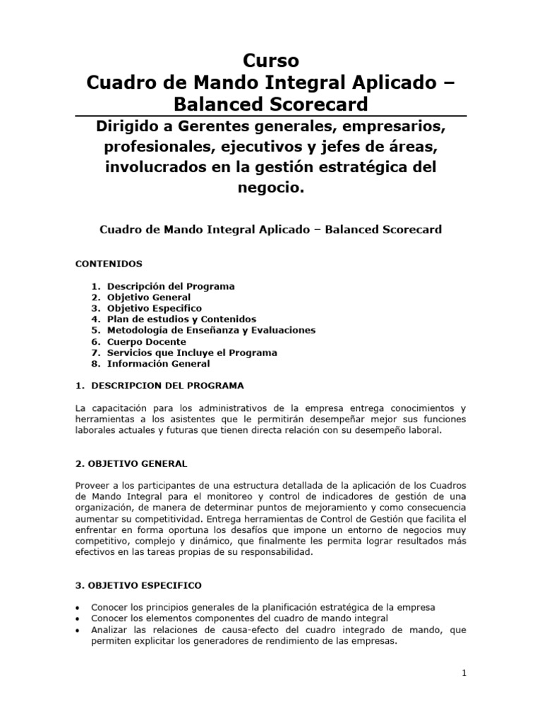 Curso Integral de Balanced Scorecard | PDF | Planificación estratégica ...
