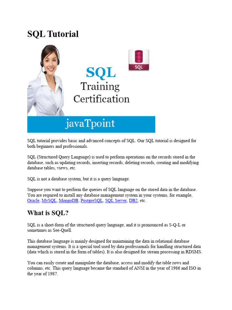 SQL Tutorial | PDF | Sql | Relational Database image.