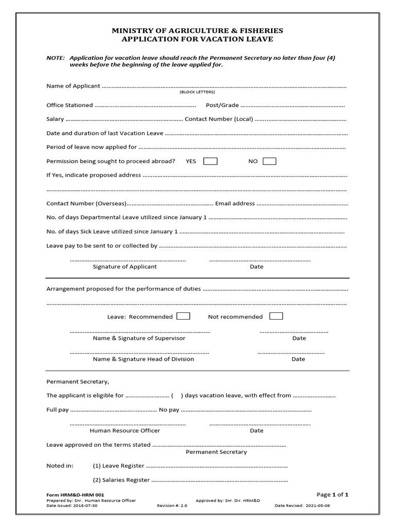 Vacation Leave Application Form | PDF | Government