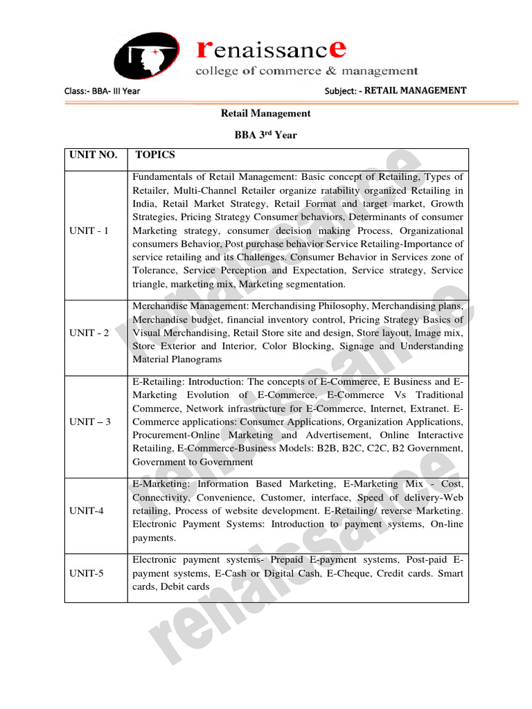 Retail Management Concepts for BBA Students | PDF | Retail | Pricing