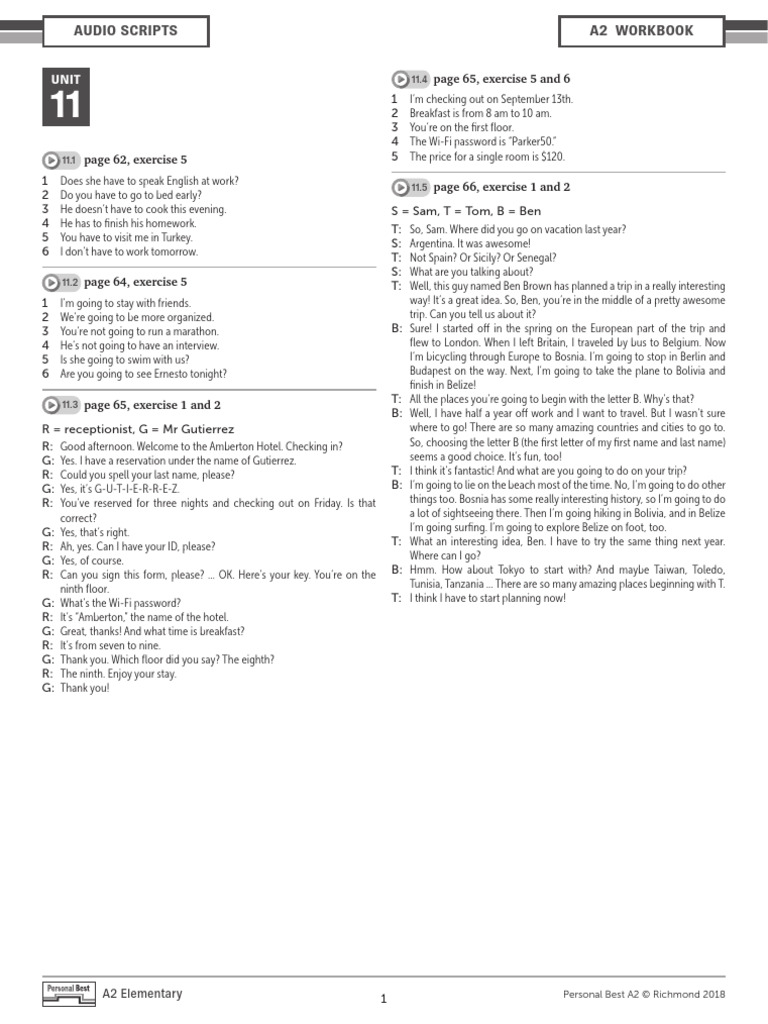 Personal Best A2 Audio Scripts | PDF