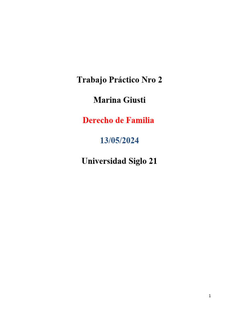 Trabajo Practico Nr 2 Derecho Familia Pdf Matrimonio Esposa