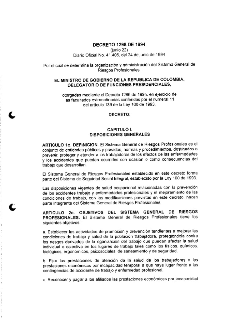 DECRETO 1295 de 1994 - Compressed | PDF