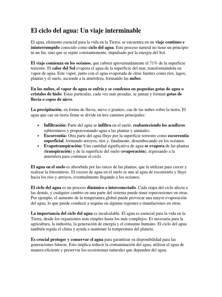 Ciclo del Agua: Proceso Vital y Sostenible | PDF | Agua | El ciclo del agua