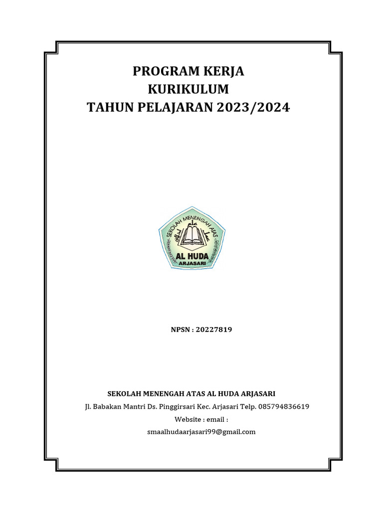 Program Kerja Kurikulum 2023/2024 SMA | PDF