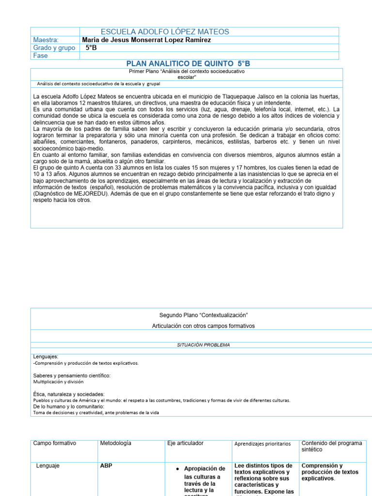 Análisis Socioeducativo 5°B Tlaquepaque | PDF | Evaluación | Pensamiento