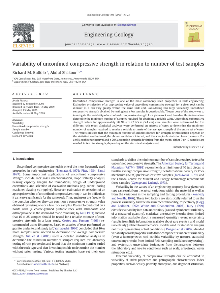 Unconfined Compressive Strength Variability | PDF | Statistics ...