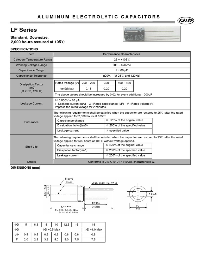 Elite (Radial Thru-Hole) LF Series | PDF | Capacitor | Capacitance