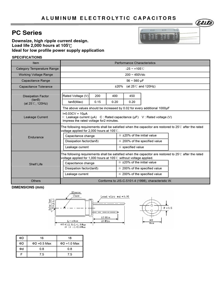 Elite (Radial Thru-Hole) PC Series | PDF | Capacitor | Electrical Equipment