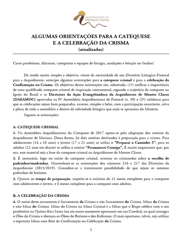 Orientações para A Catequese e A Celebração Da Crisma 01.08.2023