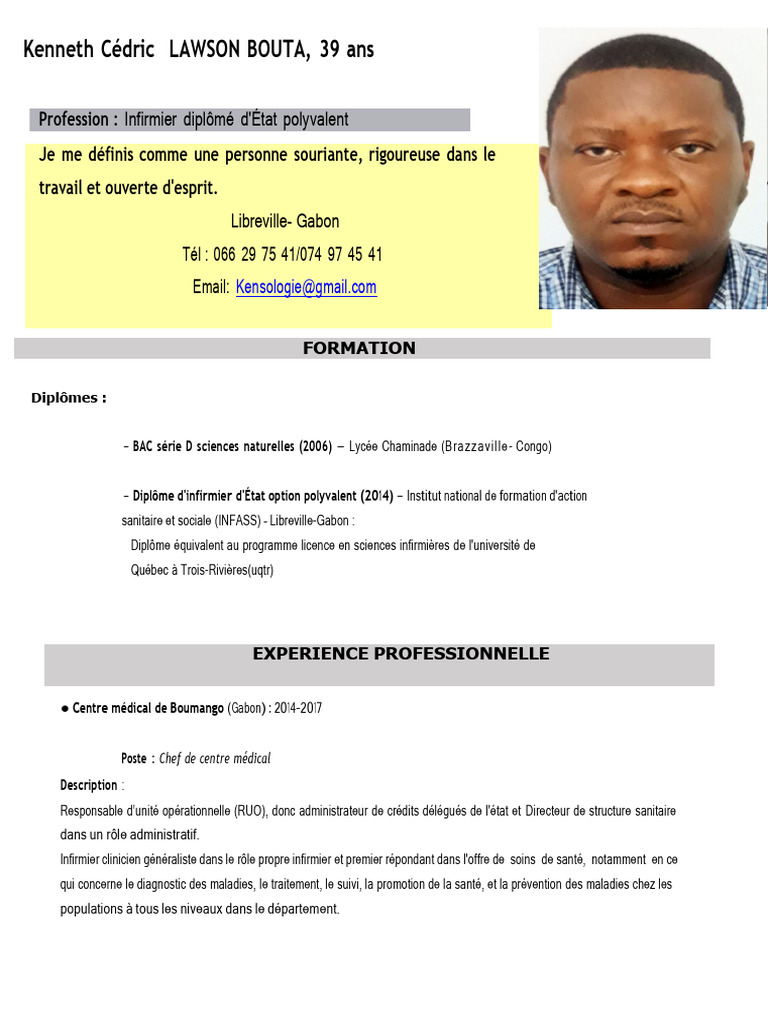 CV de Kenneth Cédric Lawson | PDF | Allaitement | Réanimation cardio ...