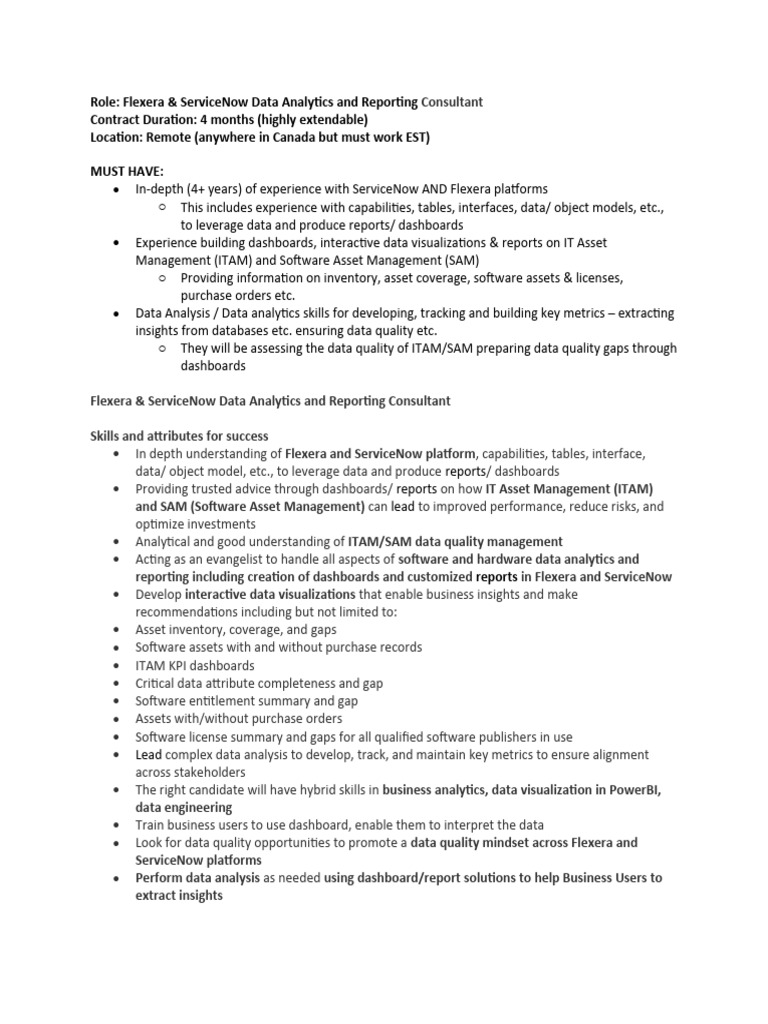 Flexera & ServiceNow Data Analytics Consultant | PDF | Analytics | Data