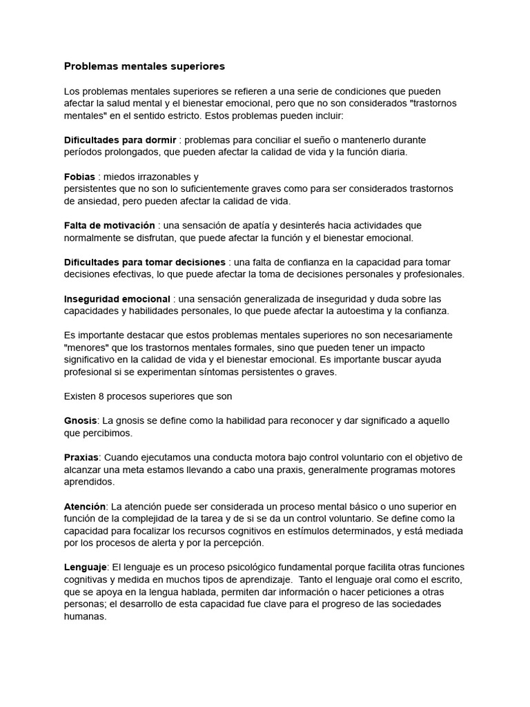 Problemas mentales superiores y procesos cognitivos | PDF | Las ...