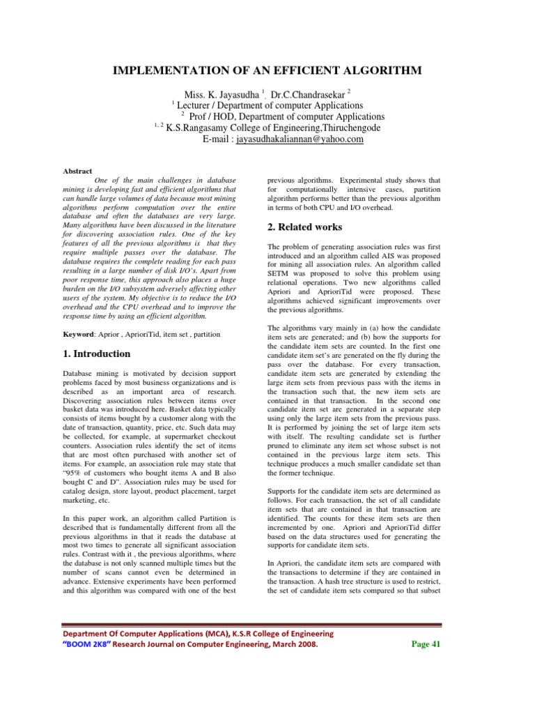 Efficient Partitioning Apriori Algorithm | PDF | Databases | Computer ...