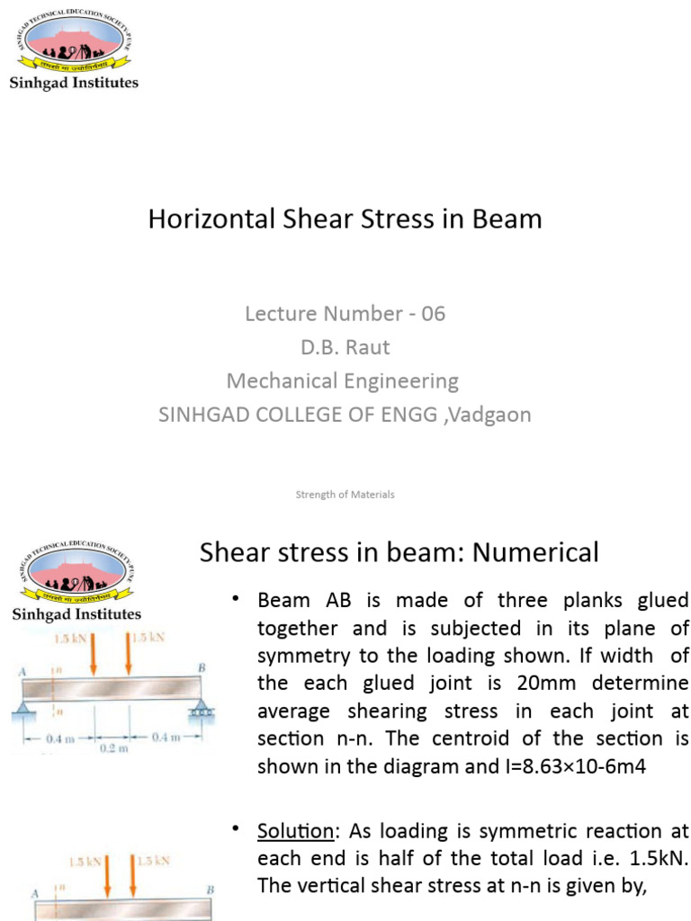 Shear Stress in Beams: Numerical Analysis | PDF | Bending | Strength Of ...