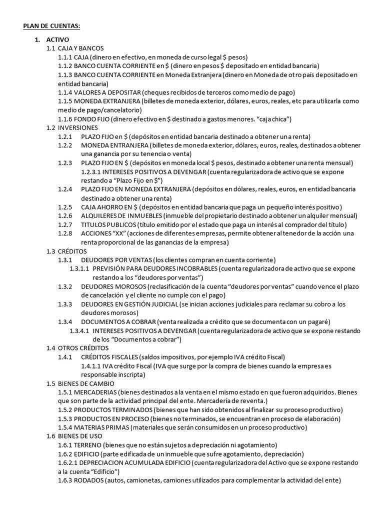 Plan de Cuentas Contables Detallado | PDF | Bancos | Dinero
