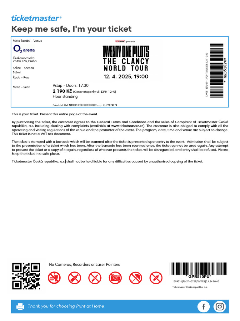 Keep Me Safe, I'm Your Ticket: Vstup - Doors: 17:30 Floor Standing | PDF